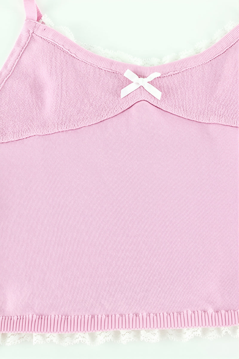 Knit Bow Cami Solid Pleated Skirt Set