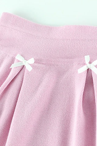 Knit Bow Cami Solid Pleated Skirt Set