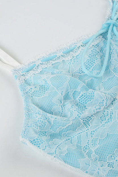 Knit Lace Patchwork Solid Sheer Cami Top