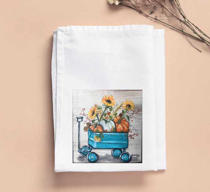 Kristie Turquoise Fall Wagon Tea Towel