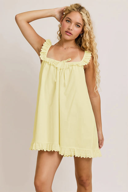 Lace Bow Ruffle Beach Slip Mini Dress