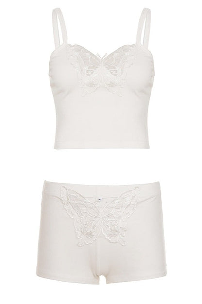 Lace Butterfly Low Waist Two Piece Set