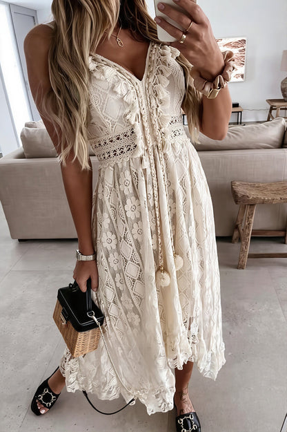 Lace Cami Solid Swing Long Boho Dress