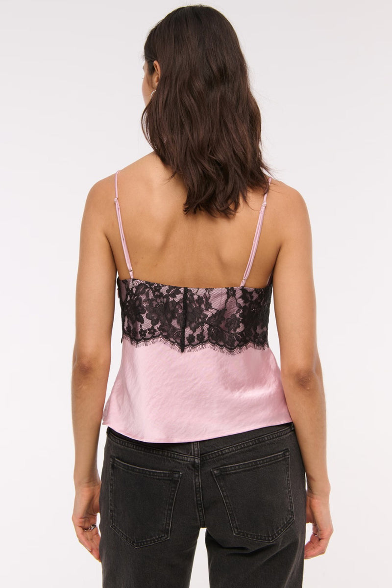 Lace Color Block Satin Backless Cami Top