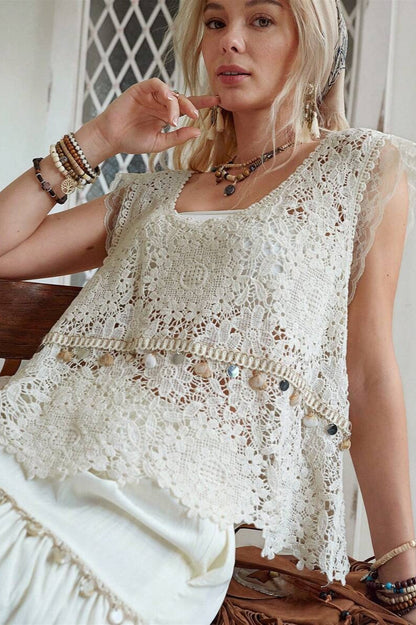Lace Crochet Cutout V-Neck Tank Top