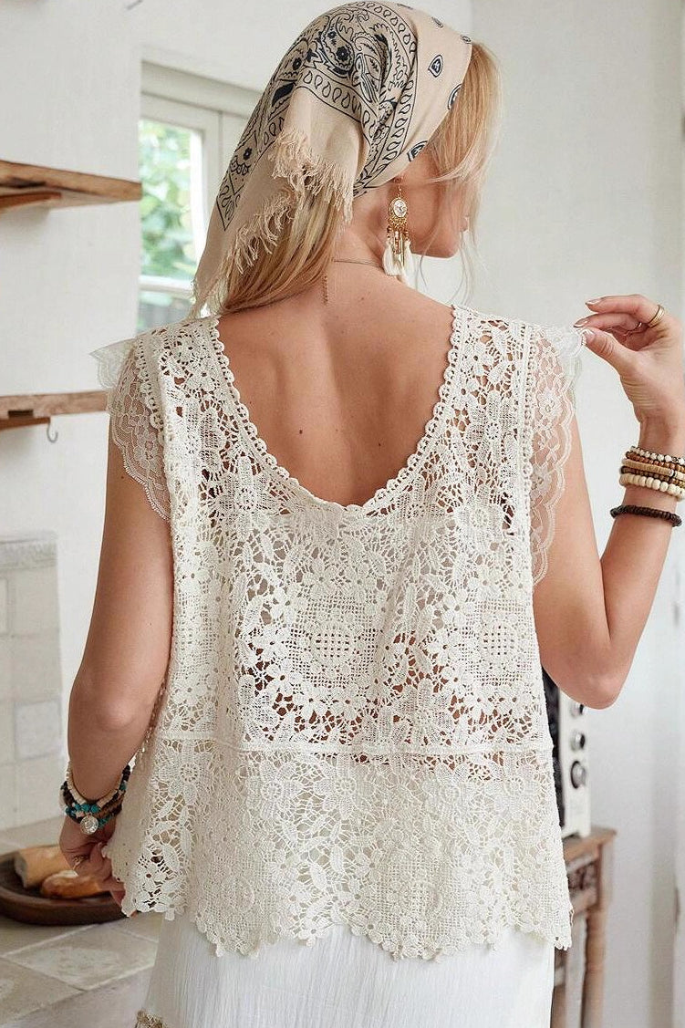 Lace Crochet Cutout V-Neck Tank Top