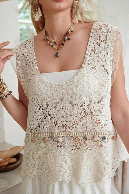Lace Crochet Cutout V-Neck Tank Top