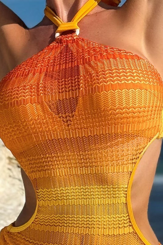 Lace Cutout Halter One Piece Swimwear