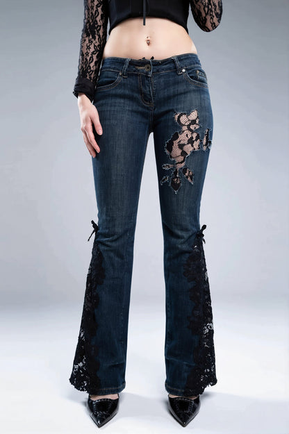 Lace Cutout Splice Flare Jeans