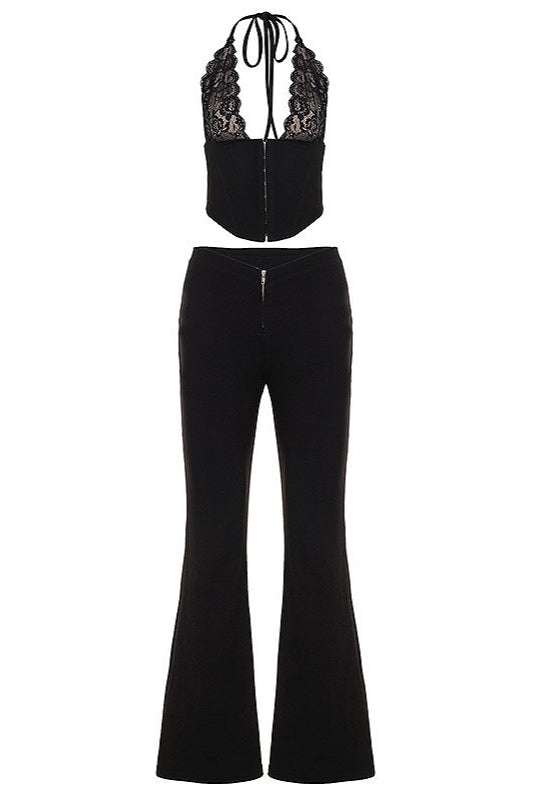 Lace Halter Slim Pant Two Piece Set