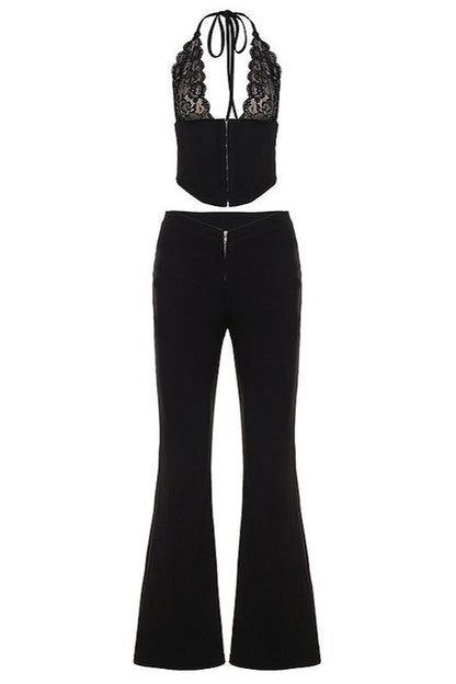 Lace Halter Slim Pant Two Piece Set