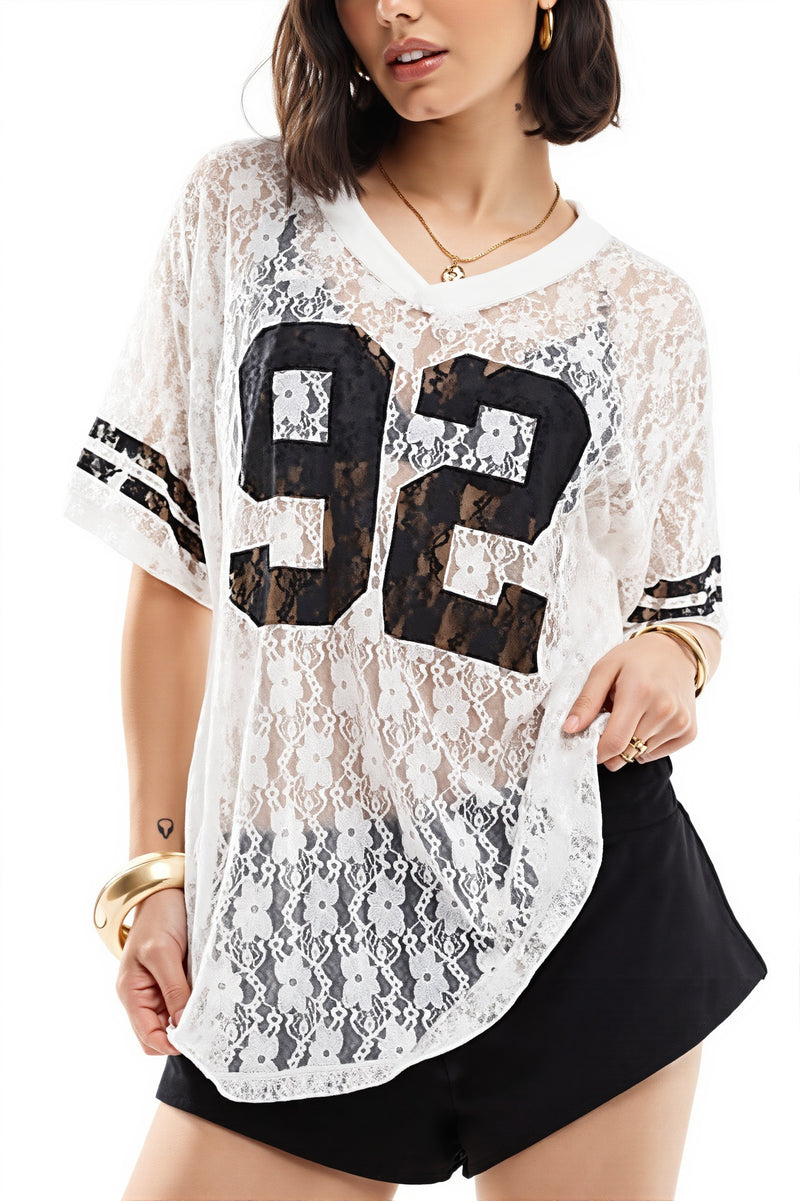 Lace Hollow Out Loose Street T-shirt