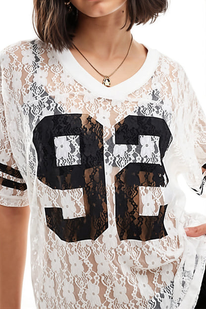 Lace Hollow Out Loose Street T-shirt