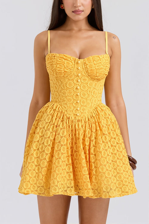 Lace Jacquard Backless Puff Mini Dress