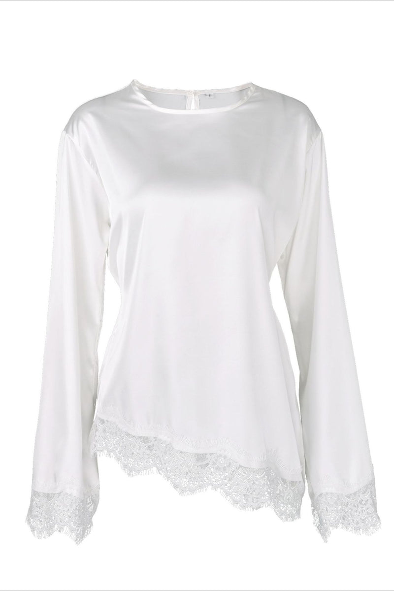 Lace Panel Solid Casual Blouse