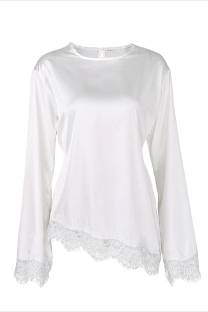 Lace Panel Solid Casual Blouse
