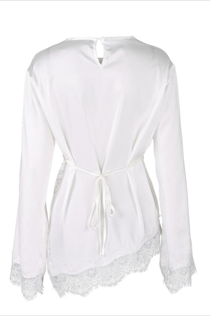 Lace Panel Solid Casual Blouse