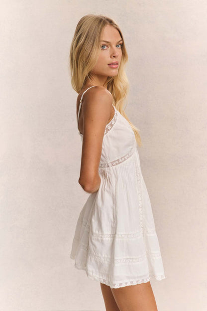 Lace Patchwork Hollow Ruffle Cami Mini Dress