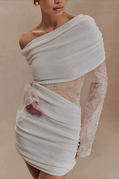 Lace Patchwork Off Shoulder Mini Dress