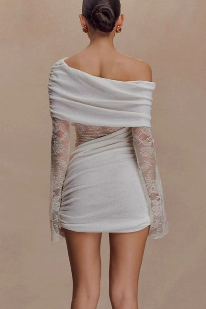 Lace Patchwork Off Shoulder Mini Dress