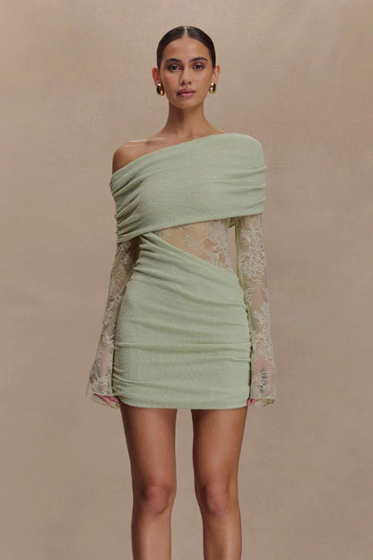 Lace Patchwork Off Shoulder Mini Dress
