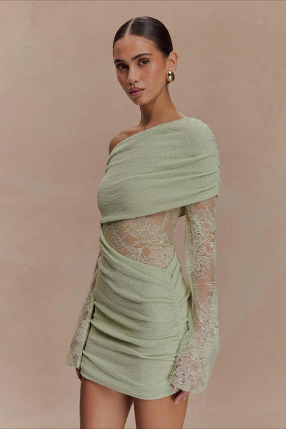 Lace Patchwork Off Shoulder Mini Dress