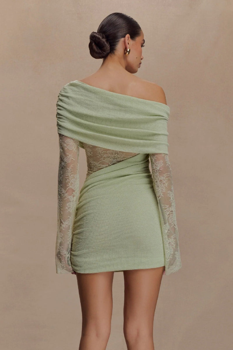 Lace Patchwork Off Shoulder Mini Dress