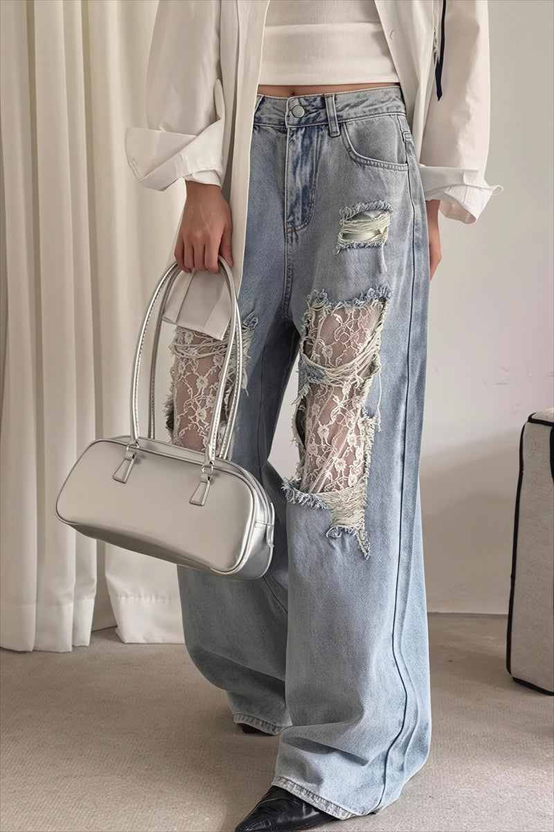Lace Patchwork Wide Leg Jeans