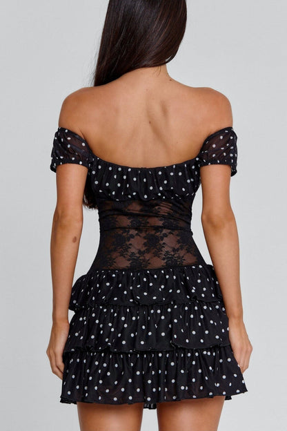 Lace Polka Dot Off Shoulder Mini Dress