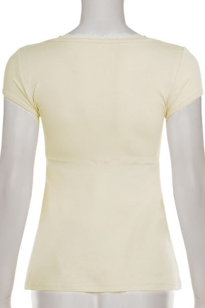 Lace Ruffle Pleated Button Blouse
