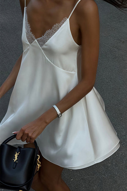 Lace Satin Backless Cami Mini Dress