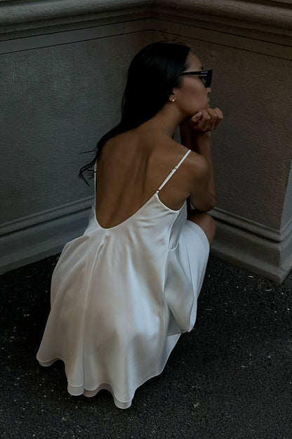 Lace Satin Backless Cami Mini Dress