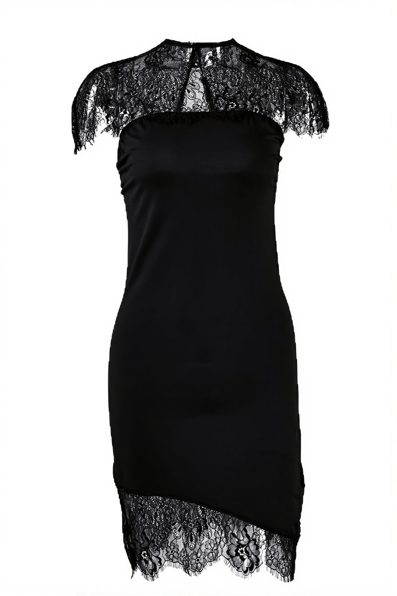 Lace Solid Irregular Ruffle Mini Dress