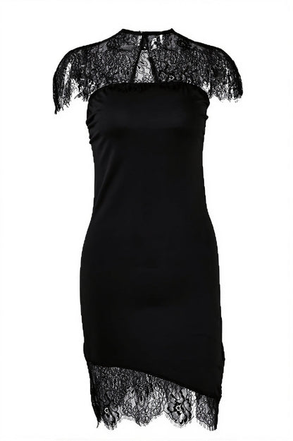 Lace Solid Irregular Ruffle Mini Dress