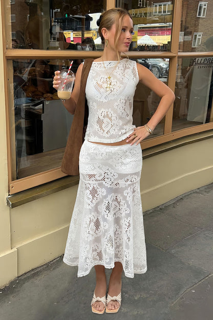 Lace Spliced Hollow Out A Line Skirt