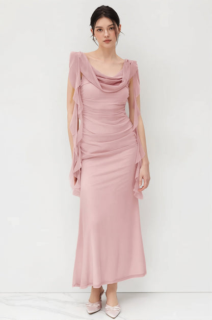 Lace Strap Backless Ruffle Maxi Dress