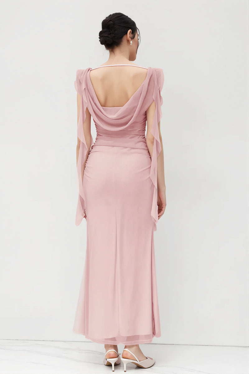 Lace Strap Backless Ruffle Maxi Dress