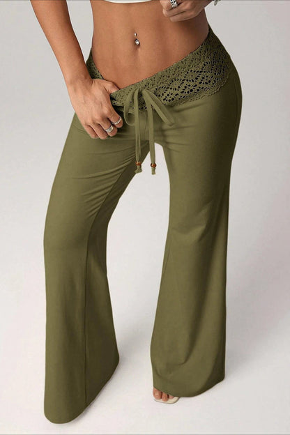Lace Tie Low Waist Flare Pants