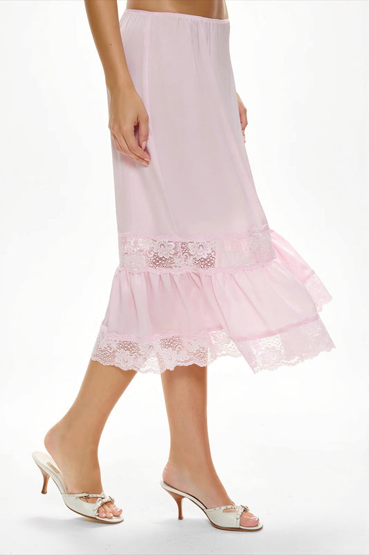 Lace Trim Ruffled Patchwork Casual Skirt