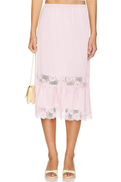 Lace Trim Ruffled Patchwork Casual Skirt