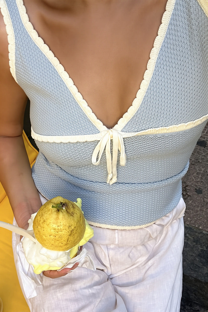 Lace Trim V-Neck Bow Knit Tank Top