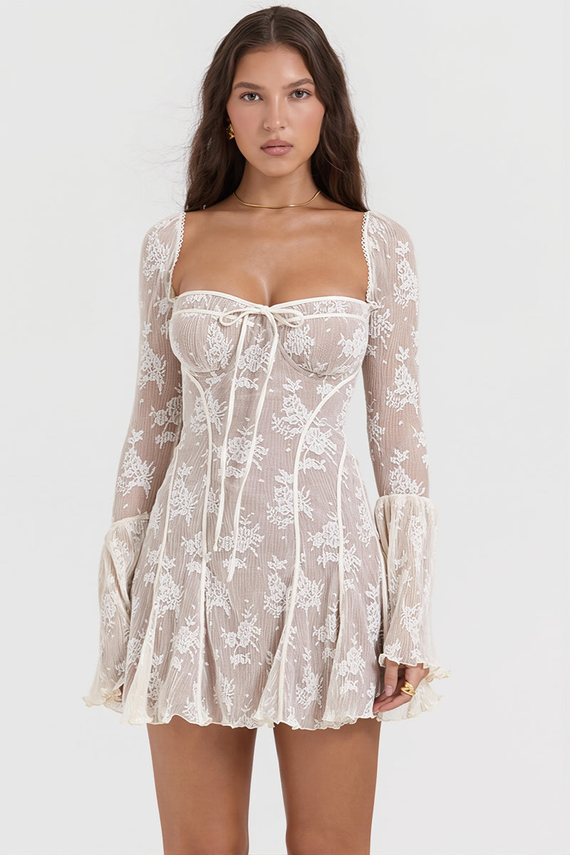 Lace Tube Flare Sleeve Sexy Mini Dress