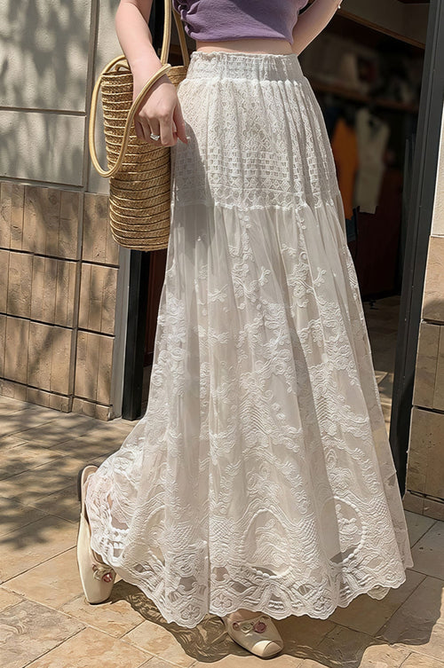 Lace Tulle Swing High Waist Skirt