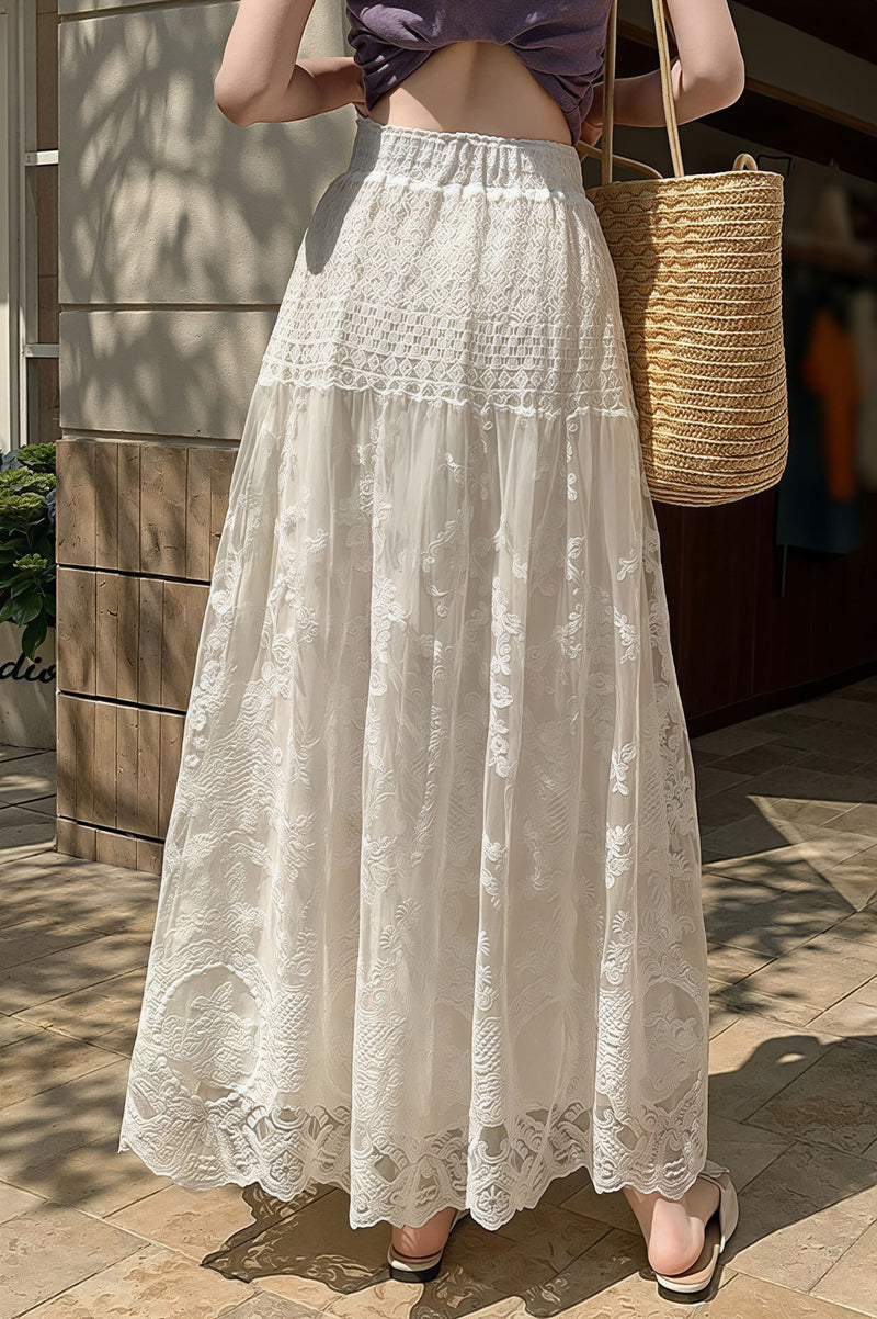 Lace Tulle Swing High Waist Skirt