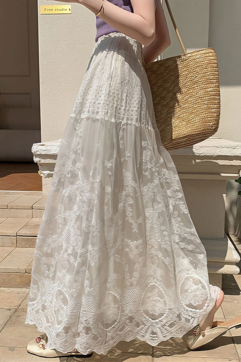Lace Tulle Swing High Waist Skirt