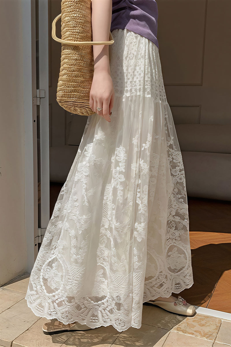 Lace Tulle Swing High Waist Skirt