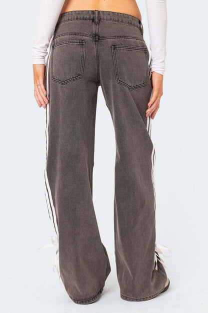 Lace Up Side Stripe Wide Leg Jeans