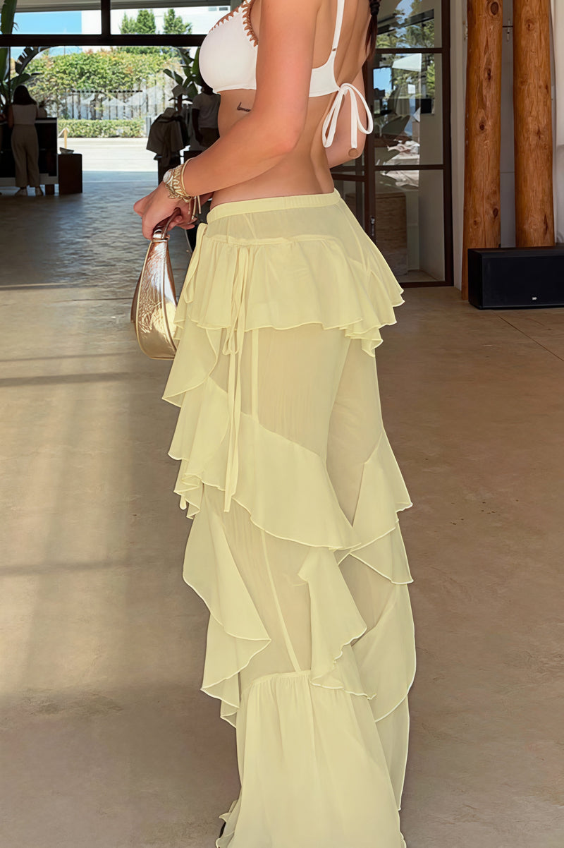 Lace Up Spliced Ruffle Flare Pants
