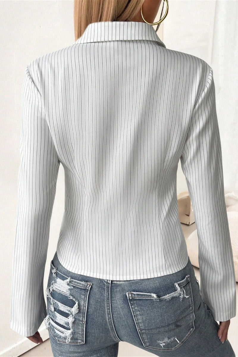 Lapel Buckle Flare Sleeve Long Sleeve Blouse