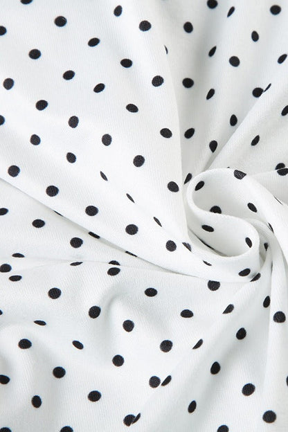 Lapel Button Bow Polka Dot Blouse